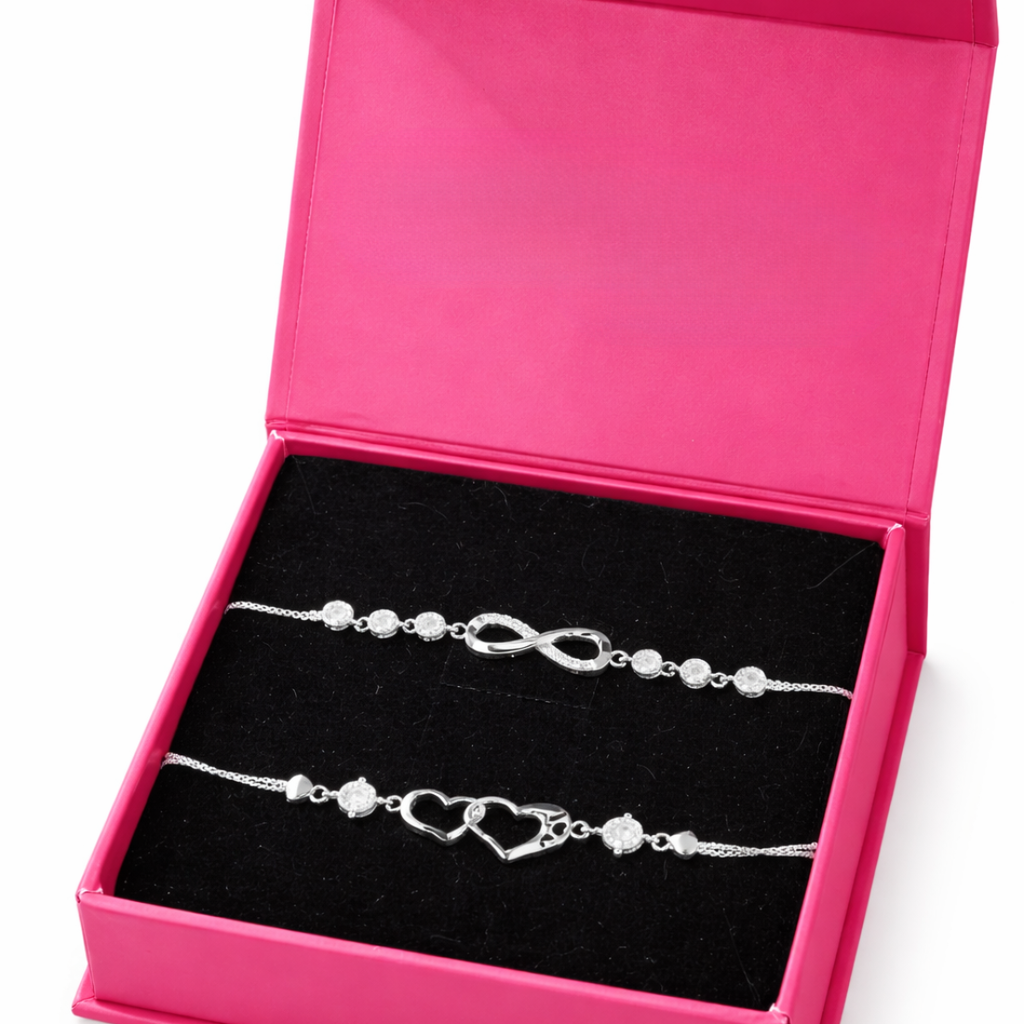 Gift Silver Plated Infinity Bracelet With Heart Shape Bracelet For Women And Girls