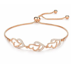 AD Studded Heart Shape Bracelet for Women, Stylish Rose Gold Plated Adjustable Bracelet, Valentine Gift for Girls