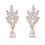 Nilu's Collection Rose Gold Plated Leaf Drop Earrings with American Diamond Stones For Women and Girls | Anti-Tarnish | Lightweight & stylish