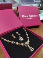Nilu's Collection Rose Gold Plated Necklace set and Ring With American Diamond For Women And Girls