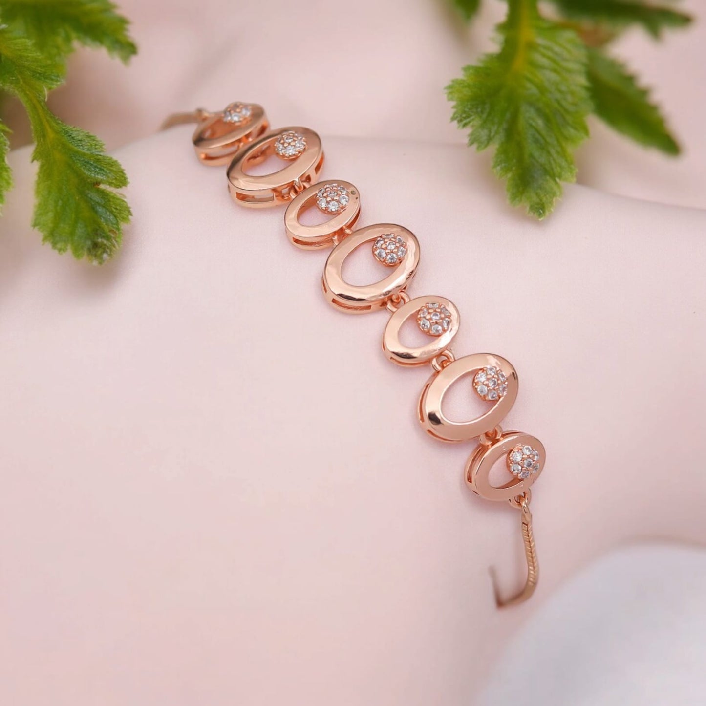 Rose Gold Plated AD Stone Bracelets for Women and Girls, Stylish Adjustable Alloy Bracelet, Birthday Anniversary and Valentine Gift