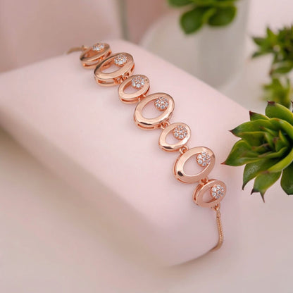 Rose Gold Plated AD Stone Bracelets for Women and Girls, Stylish Adjustable Alloy Bracelet, Birthday Anniversary and Valentine Gift