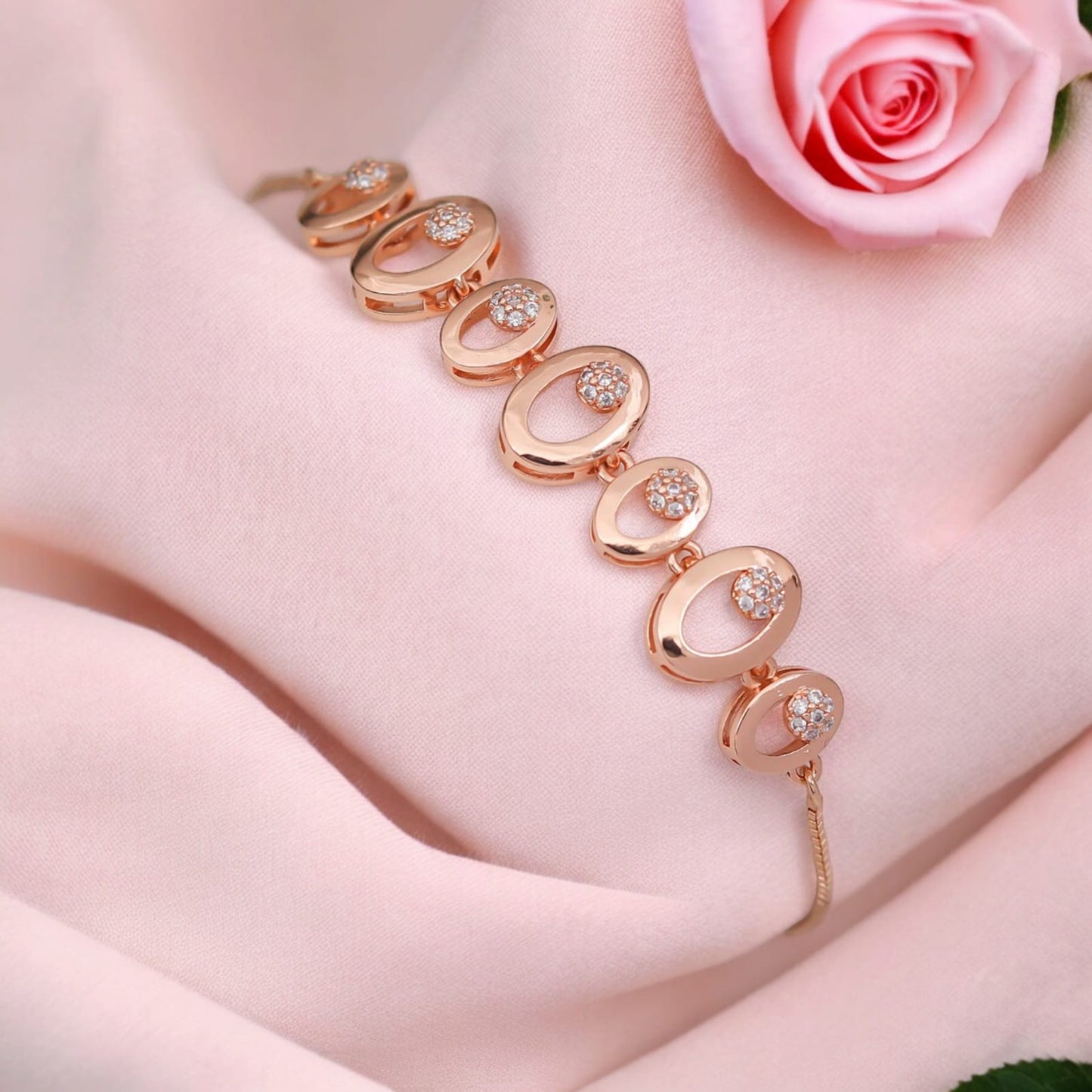 Rose Gold Plated AD Stone Bracelets for Women and Girls, Stylish Adjustable Alloy Bracelet, Birthday Anniversary and Valentine Gift