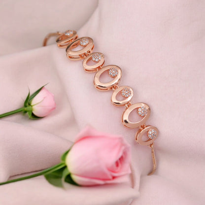 Rose Gold Plated AD Stone Bracelets for Women and Girls, Stylish Adjustable Alloy Bracelet, Birthday Anniversary and Valentine Gift