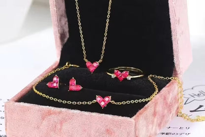 Heart Shape Combo of Necklace Set with Earrings, Bracelet and Ring for Girls and Women