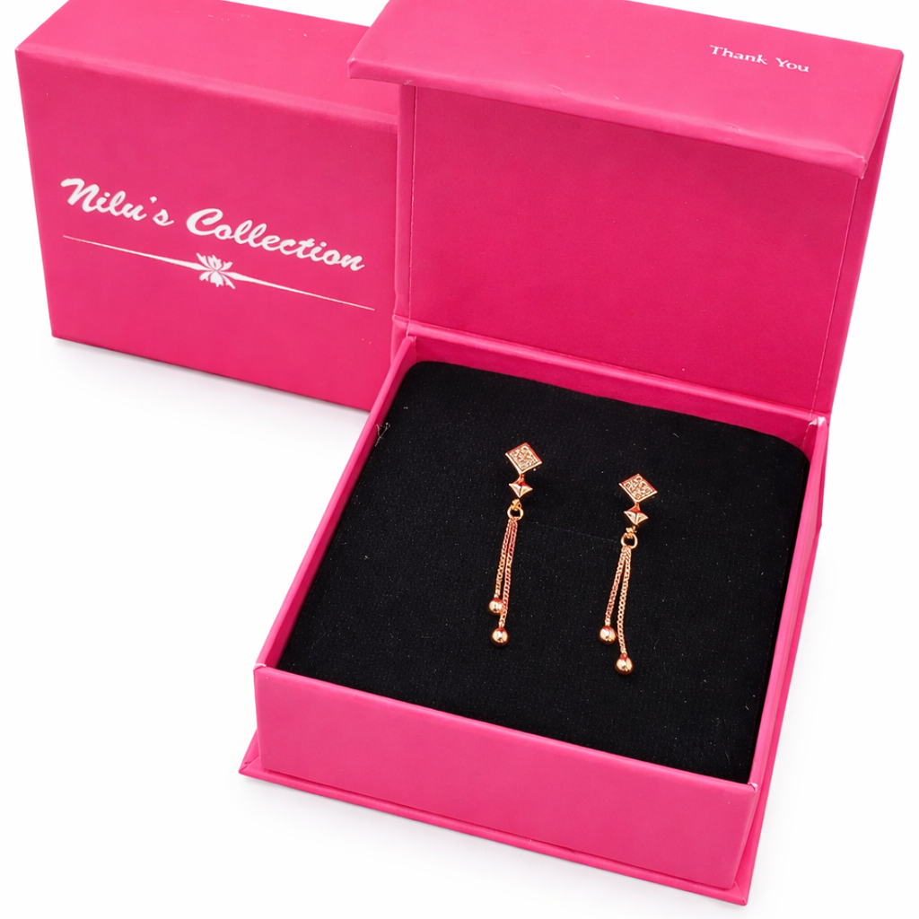 Gift  Rose Gold Plated Drop Earrings Set Witj American Diamond For Women And Girls