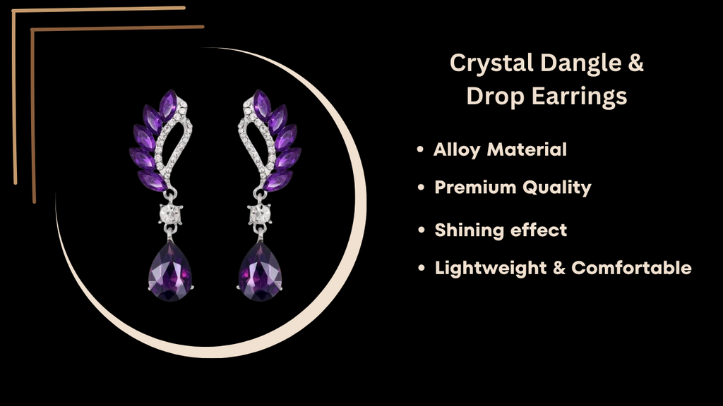 Trendy Rhinestone Crystal Dangle & Drop Statement Earrings, Long Eardrops for Women & Girl (Combo), Purple & Maroon