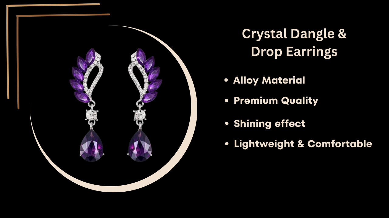 Trendy Rhinestone Crystal Dangle & Drop Statement Earrings, Long Eardrops for Women & Girl (Combo), Purple & Maroon