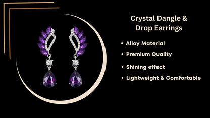 Trendy Rhinestone Crystal Dangle & Drop Statement Earrings, Long Eardrops for Women & Girl (Combo), Purple & Maroon