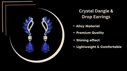 Trendy Rhinestone Crystal Dangle & Drop Statement Earrings, Long Eardrops for Women & Girl (Combo), Blue & Maroon