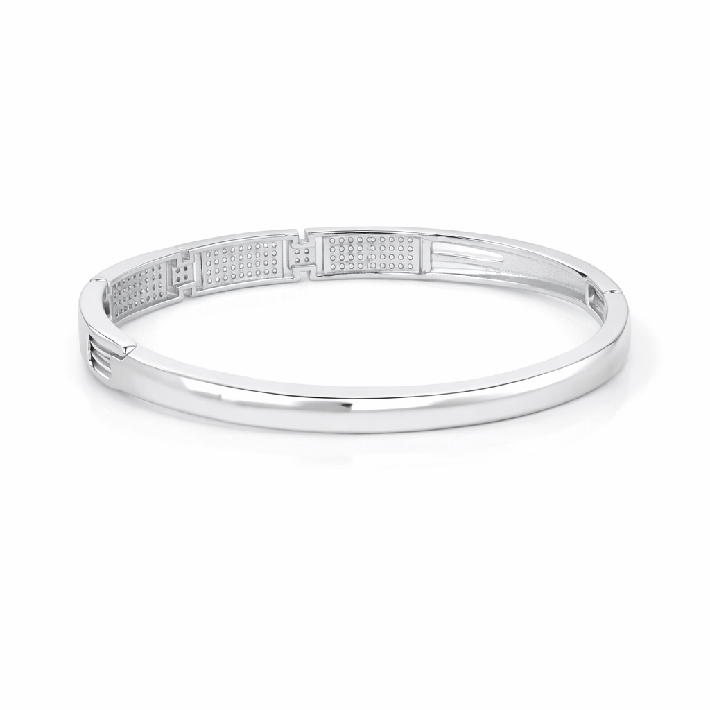Silver Plated Kada Bracelet with American Diamond for Women And Girls | Anti-Tarnish | Everyday Wear | Office Wear | Anti-Allergy (Kada Size 2-2,2-8)