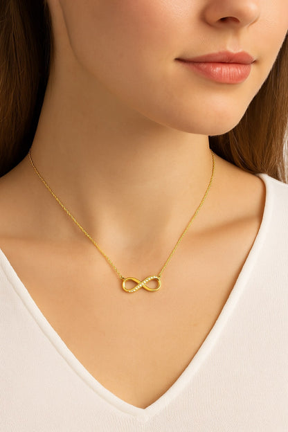 Nilu's Collection Gold Plated Infinity Pendant Necklace with American Diamond Stones For Women And Girls | Anti-Tarnish| Lightweight | Anti- Allergy | Office Wear