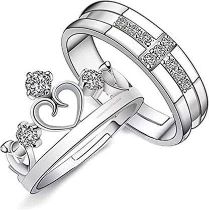 Nilu's Collection 925 Sterling Silver Plated Adjustable Romantic Imperial Couple Ring | Wedding, Engagement
