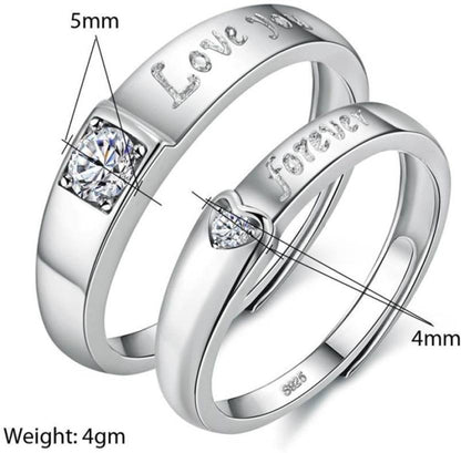 Stylish Adjustable Sterling Silver Plated Romantic Imperial Couple Ring for Men & Women for Gift Wedding Engagement Sterling Silver Platinum Plated Ring