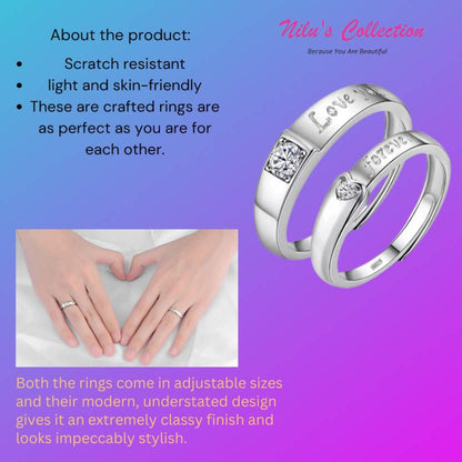 Stylish Adjustable Sterling Silver Plated Romantic Imperial Couple Ring for Men & Women for Gift Wedding Engagement Sterling Silver Platinum Plated Ring