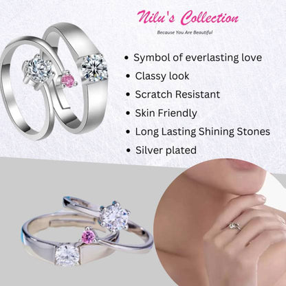 Silver Plated Couple Ring with Crystal Designed for Men and Women| Valentine's Gift Wedding Engagement Ring