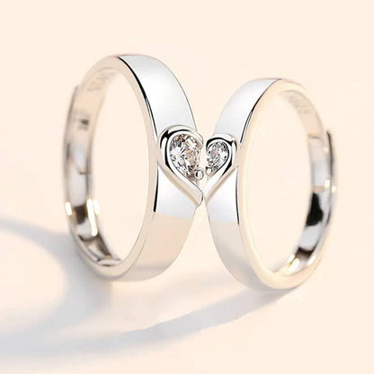 Platinum Plated Romantic Lover's Adjustable Silver Plated Adjustable Broken Heart Metal Cubic Zirconia Couple Ring Set Metal Platinum Plated Ring