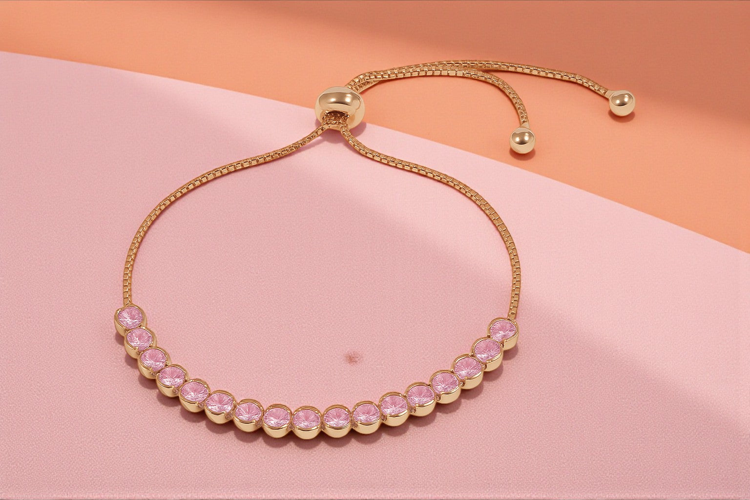 Nilu's Collection Rose Gold Plated Adjustable Bracelet With  American Diamond For Women & Girls | Anti- Tarnish | Anti- Allergy |Daily Wear ( Light Pink )