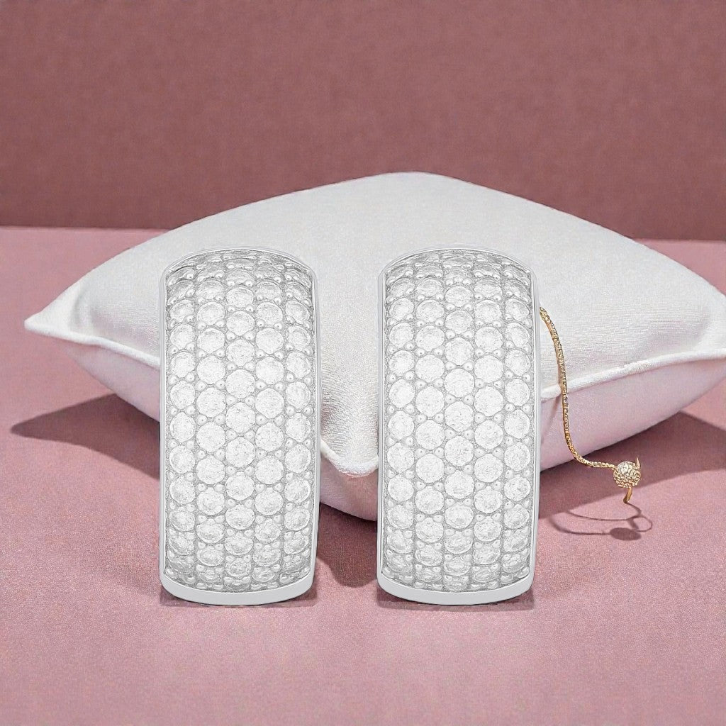 Nilu's Collection Silver Plated Hoop Earrings With American Diamond For Women And Girls | Office Wear | Gift For Her | Anti-Tarnish | Anti-Allergy