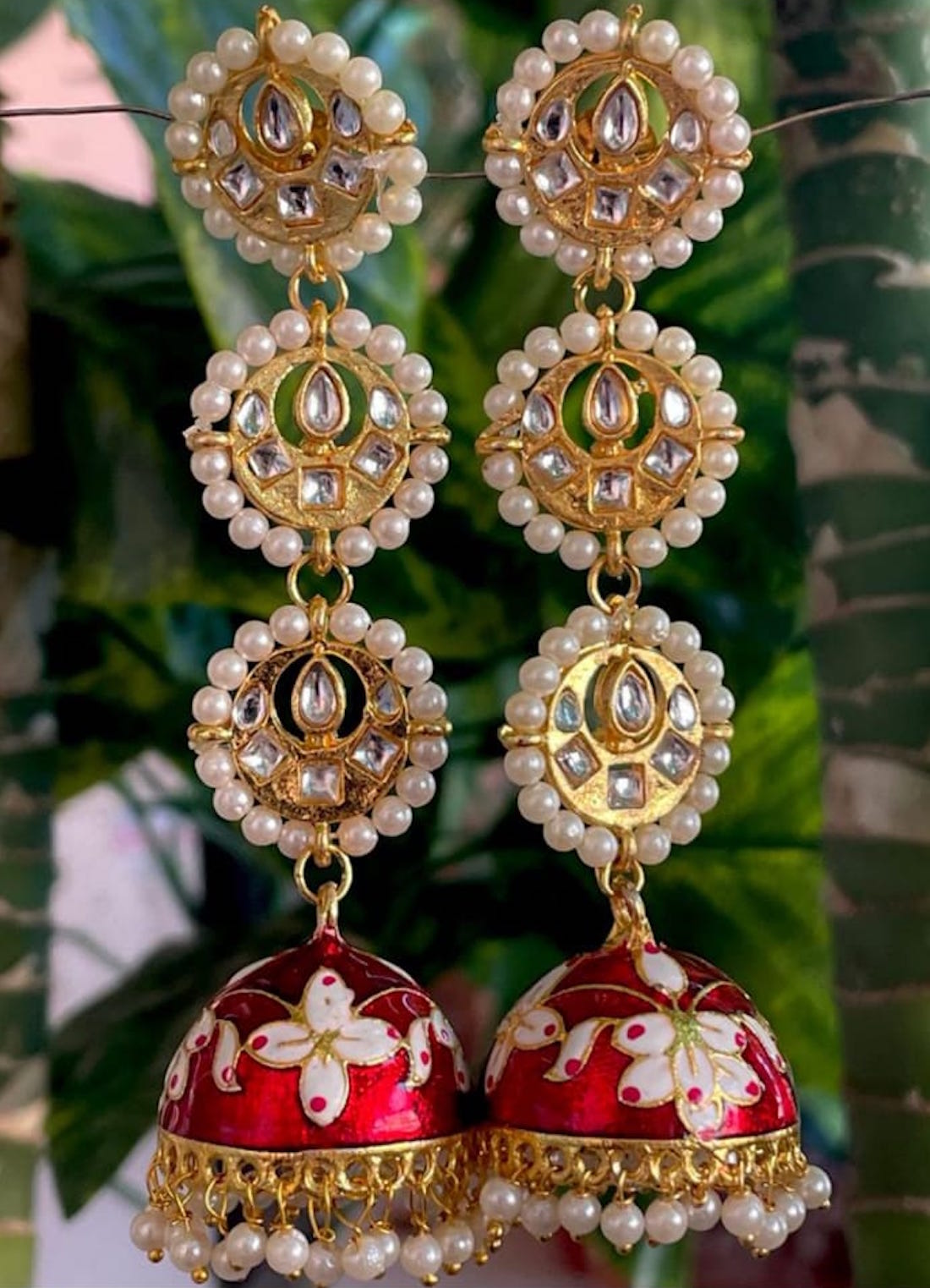 Bridal Earrings Drop in Gold with Pearls, Style E1914