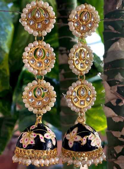 Handmade Kan Ka Jhumka Earrings | Designed for Traditional look Wedding Party Jewelry (Black)