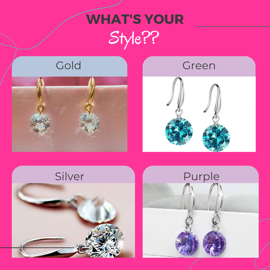 Enchanting Light Weight Cubic Zircon Crystal Drop Earrings for Women and Girls, for Daily Use, Office Use (Green, Purple, Gold & Silver)