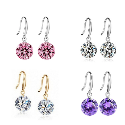 Enchanting Light Weight Cubic Zircon Crystal Drop Earrings for Women and Girls, for Daily Use, Office Use (Pink, Purple, Gold & Silver)