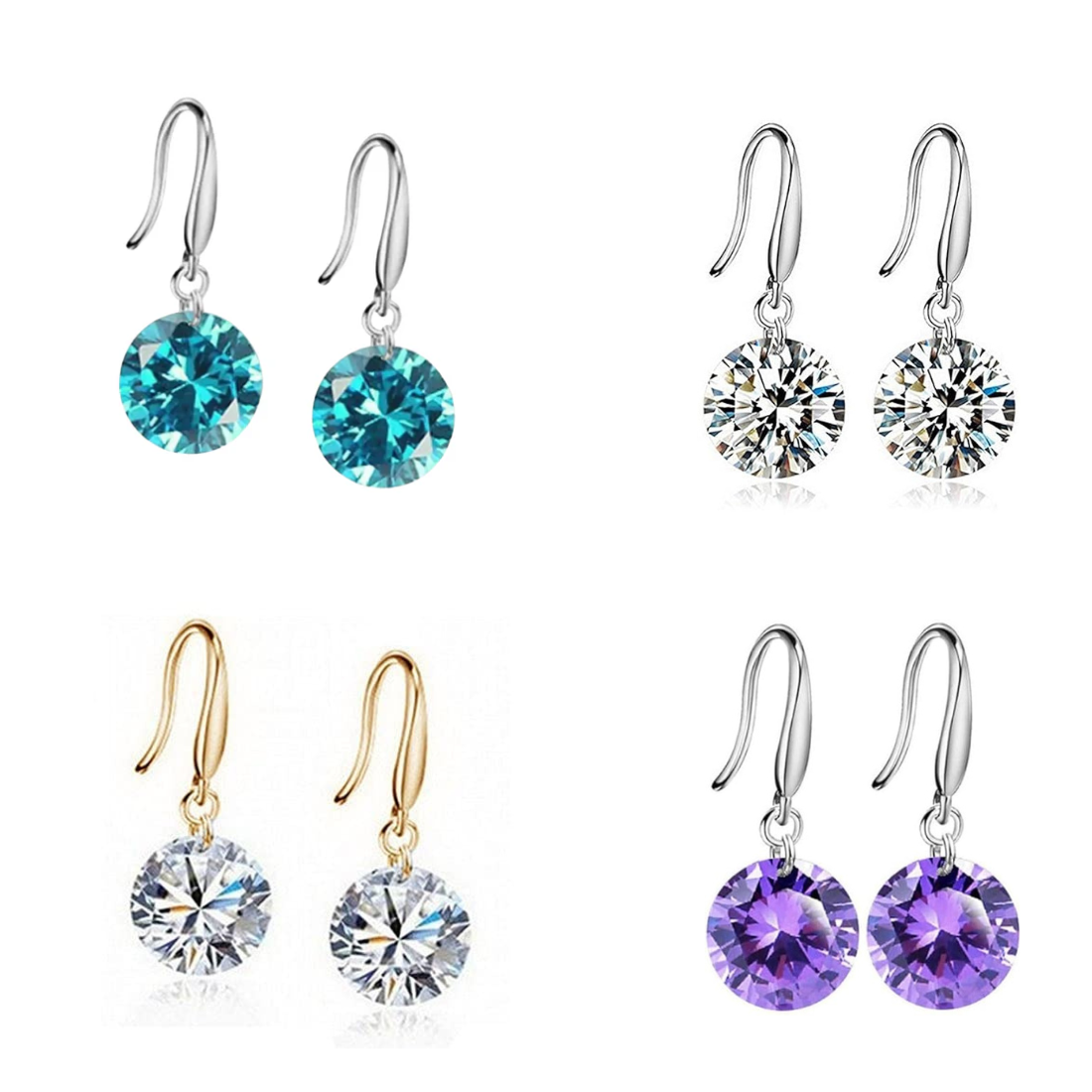 Enchanting Light Weight Cubic Zircon Crystal Drop Earrings for Women and Girls, for Daily Use, Office Use (Green, Purple, Gold & Silver)