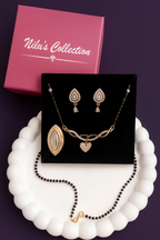 Nilu's Collection Rose Gold Plated American Diamond Mangalsuthra Eith Earrings And Ring For Women