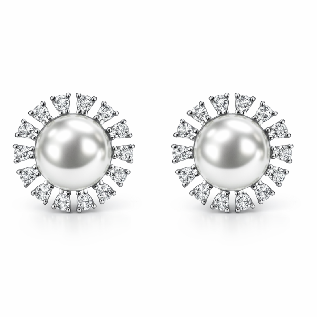 Nilu's Collection Silver Plated Pearl Stud Earrings With American Diamond for Women And Girls
