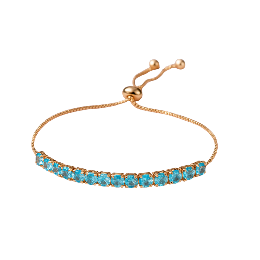 Nilu's Collection Rose Gold Plated Adjustable Bracelet With Blue American Diamond For Women & Girls (Ocean Blue)