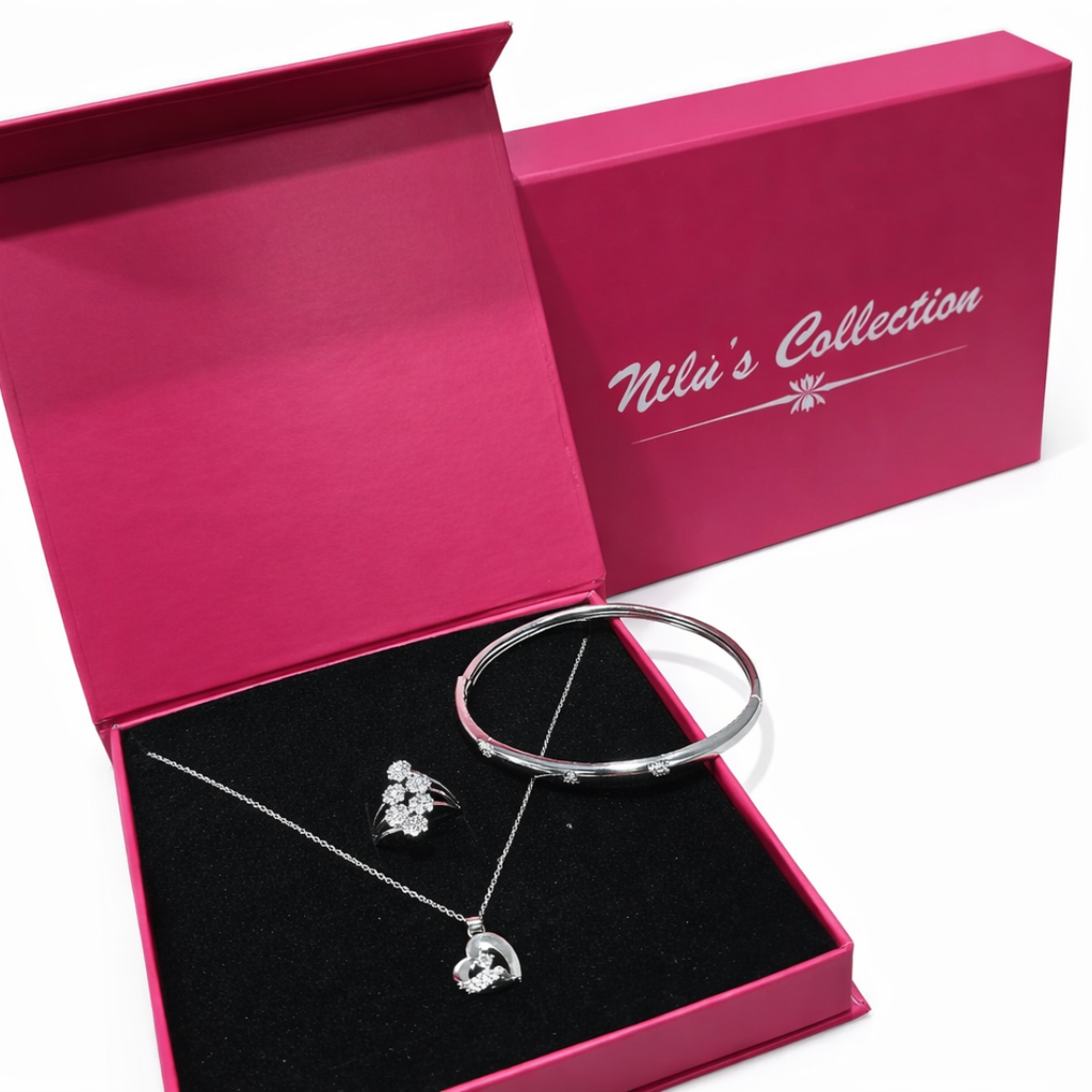 Gift Silver Plated Pendant & Kada Bracelet With Adjustable Finger Ring For Women And Girls