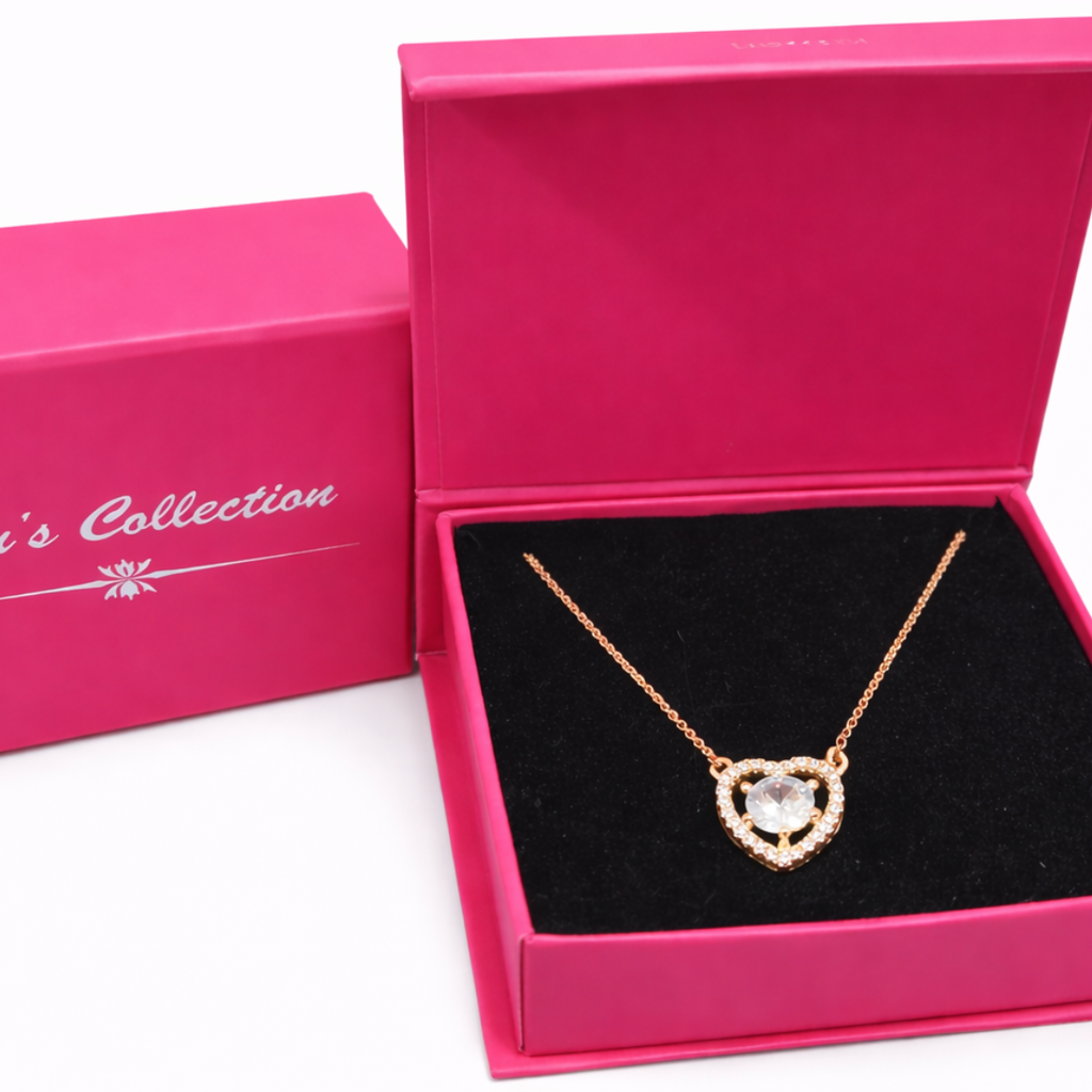 Gift Rose Gold Plated Heart Shape Pendant With Adjustable Finger Rings For Women & Girls