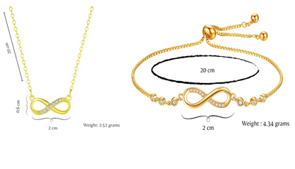 Nilu's Collection Gold Plated Infinity Pendant Necklace & Adjustable Bracelet Set with American Diamond for Women & Girls | Anti-Allergy | Anti- Tarnish | Office Wear
