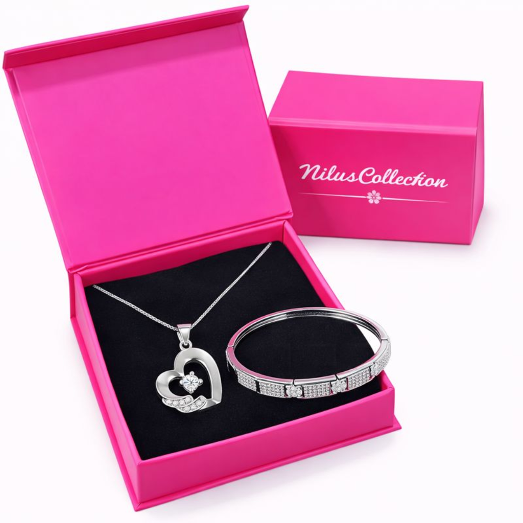 gift Silver Plated Heart Shape Pendant With Bracelet For Women And Girls