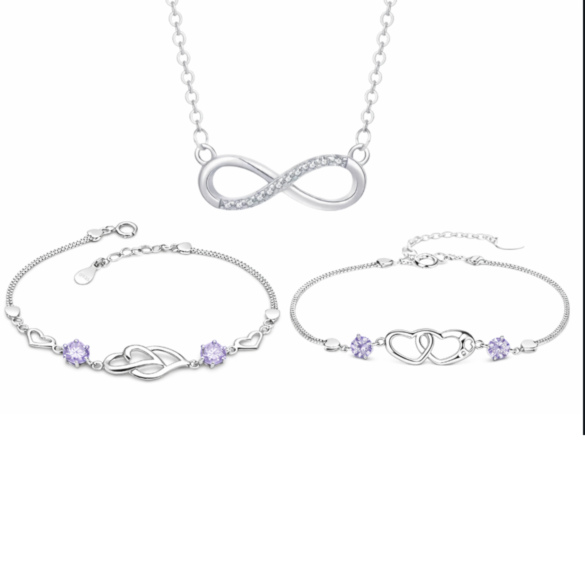 Nilu's Collection Silver Plated Infinity Pendent With Heart Shape Bracelet Set For Women & Girls