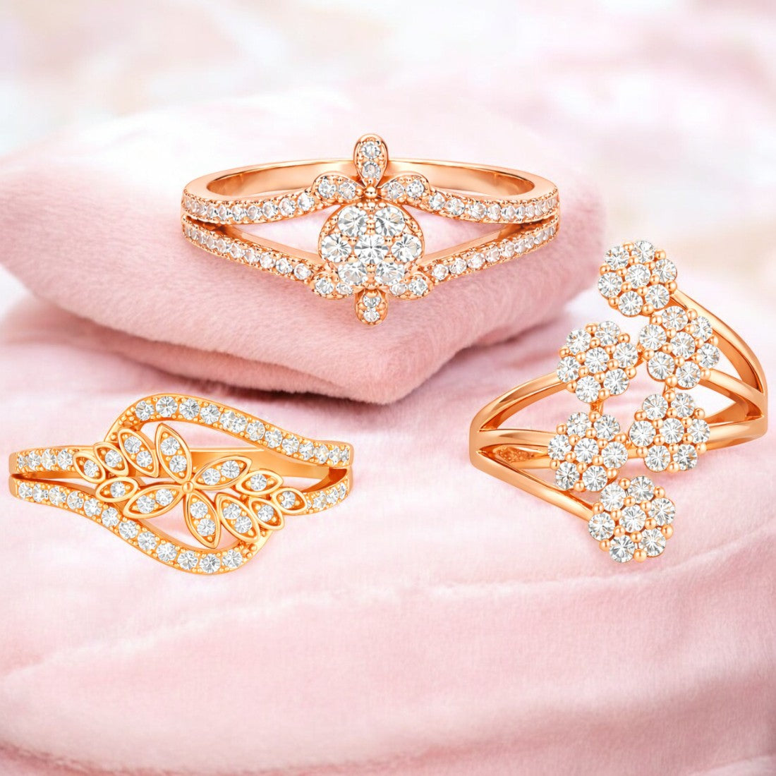 Ring Stacks Value Set For Women And Girls| Rose Gold Plated AD Stone Adjustable Rings