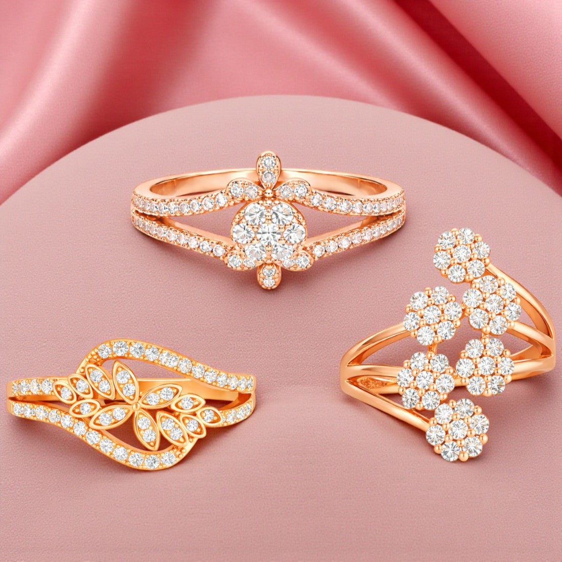Ring Stacks Value Set For Women And Girls| Rose Gold Plated AD Stone Adjustable Rings
