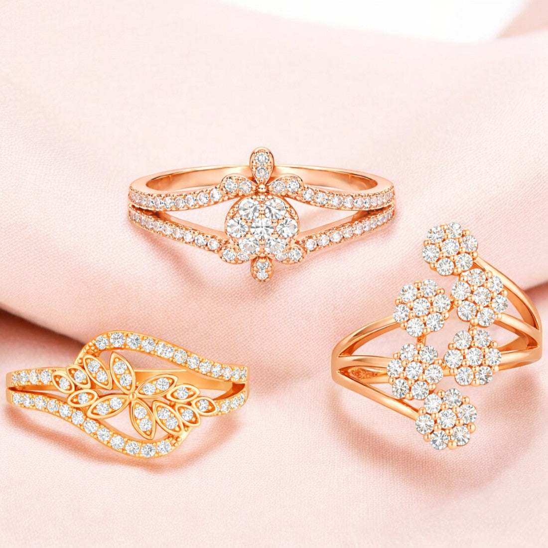 Ring Stacks Value Set For Women And Girls| Rose Gold Plated AD Stone Adjustable Rings