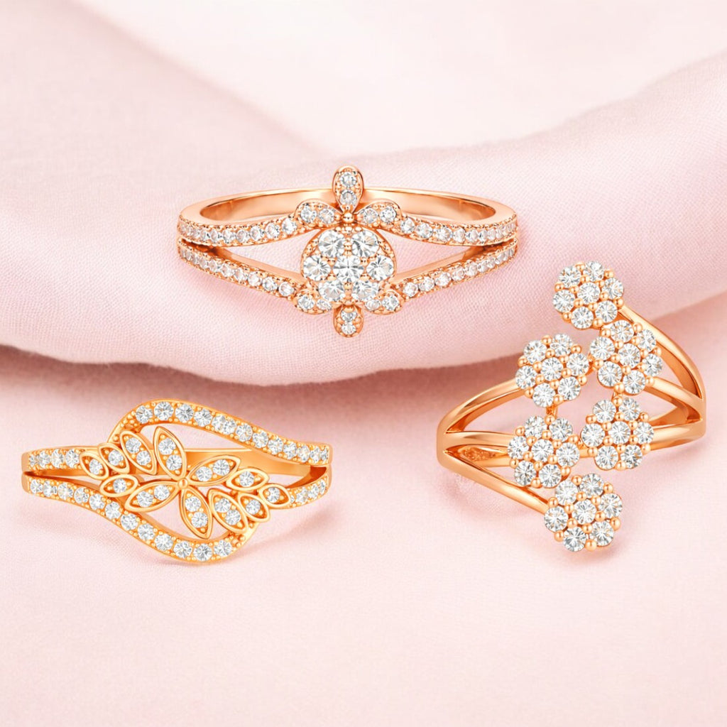 Ring Stacks Value Set For Women And Girls| Rose Gold Plated AD Stone Adjustable Rings