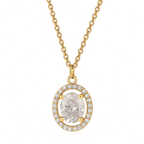 Nilu’s Collection Gold Plated Oval Pendant Necklace with Sparkling AD Stones For Women and Girls