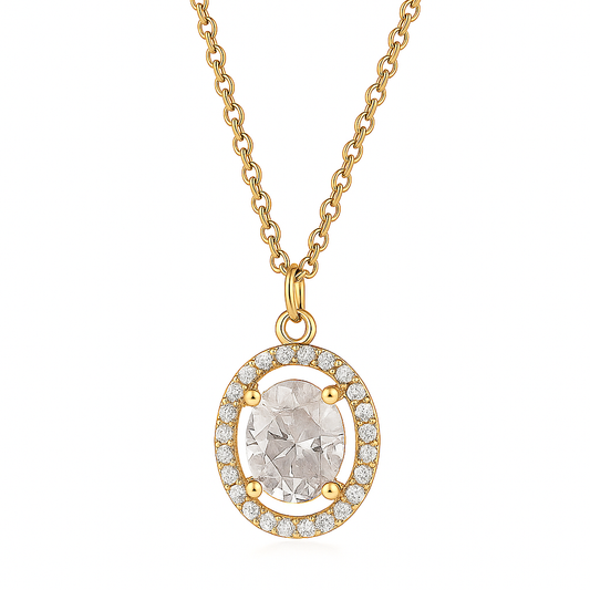 Nilu’s Collection Gold Plated Oval Pendant Necklace with Sparkling AD Stones For Women and Girls