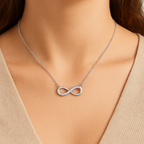 Nilu's Collection Silver Plated Infinity Pendant Necklace with American Diamond Stones For Women & Girls | Anti - Tarnish | Anti-Allergy |Office Wear
