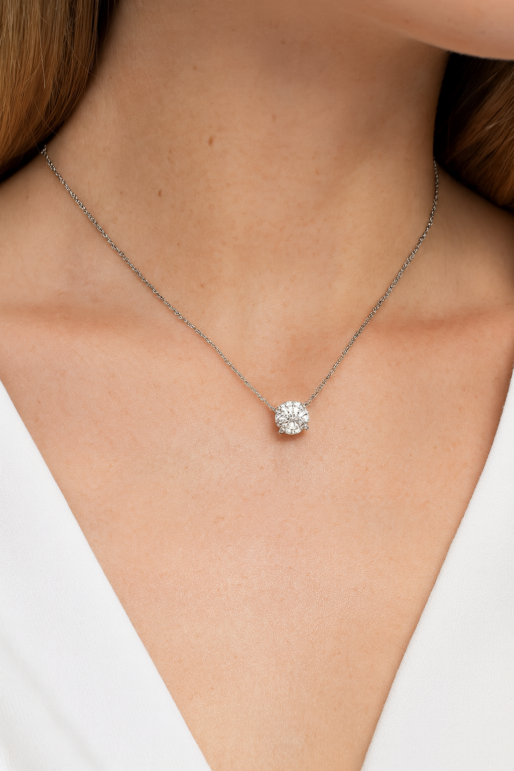 Nilu's Collection Silver Plated Pendant Necklace With Round Cut Solitaire American Diamond For Women And Girls | Anti-Tarnish | Anti-Allergy | Office Wear | Gifting
