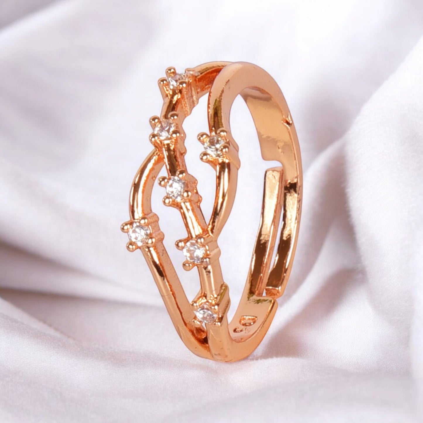 Rose Gold Plated | American Diamond Studded | Adjustable | Finger Ring for Women and Girls, Style 24