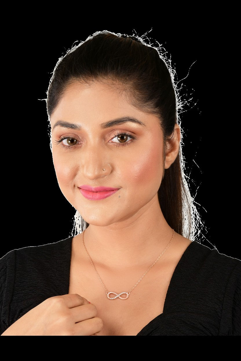 Nilu's Collection Rose Gold Plated Infinity Pendant Necklace with American Diamond Stones For Women & Girls | Lightweight| Anti-Tarnish | Anti- Tarnish | Office Wear