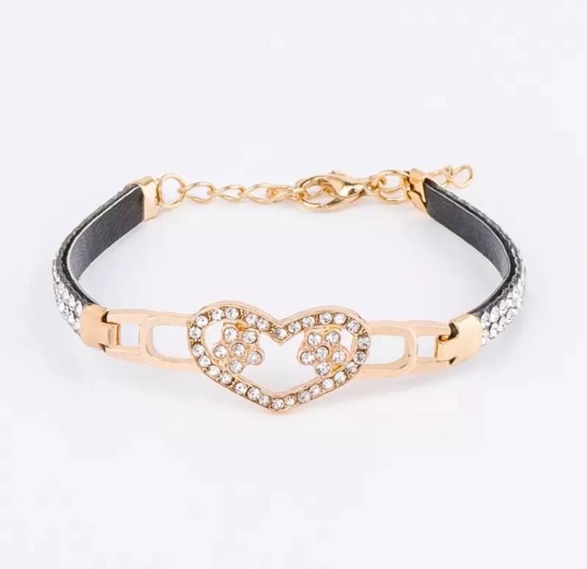 Shiny CZ Stone Women Chain Link Leather Bracelet | Wedding Jewelry