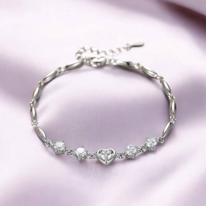 Fashion lovely Heart Silver Plated Valentine Gift Crystal Bracelet (White)