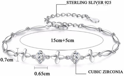 Latest Stylish Silver Plated Cubic Zirconia Clover Shaper Charm Bracelet for Women, Gifts for Girlfriend, Women & Girls (White)