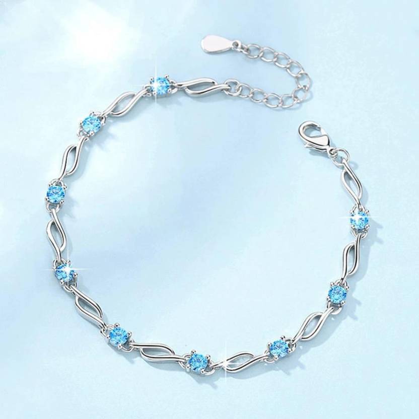 Trendy Sterling Silver Blue Stone Studded Bracelet for Girls